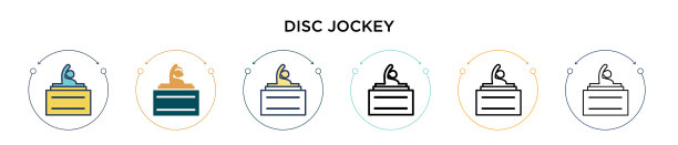 唱片骑师图标在填充细线轮廓和图片下载