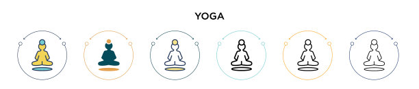 瑜伽图标在填充细线轮廓和笔触图片下载