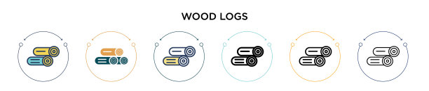 木圆木图标中填充细线和轮廓线图片下载