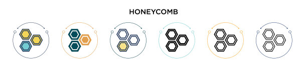 蜂窝状图标在填充细线和轮廓线图片下载