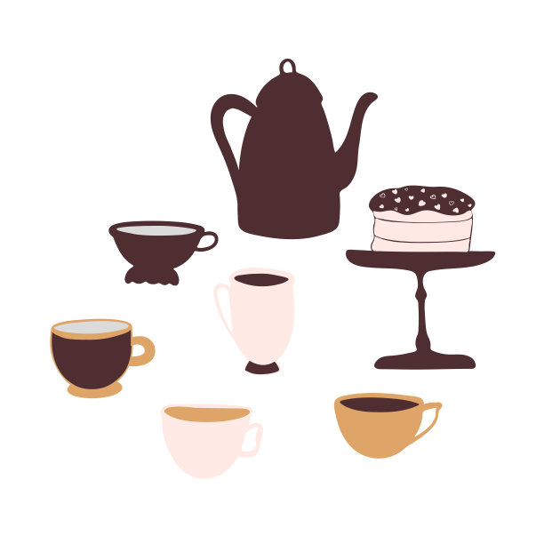复古风格的老茶具，茶会和蛋糕。图片下载
