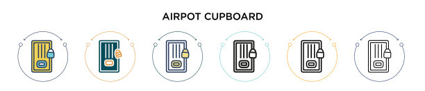 机场碗柜图标在填充细线轮廓图片下载