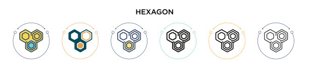 六角形图标在填充细线和轮廓线图片下载
