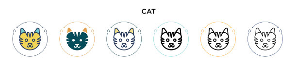 猫图标在填充细线轮廓和描边图片下载
