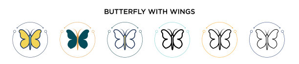 蝴蝶与翅膀的图标在填充细线图片下载