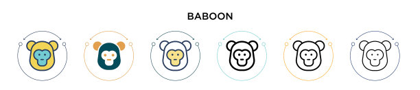 狒狒图标在填充细线轮廓和图片下载