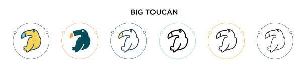 大巨嘴鸟的图标在填充细线轮廓和图片下载