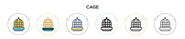 笼图标在填充细线轮廓和描边图片下载