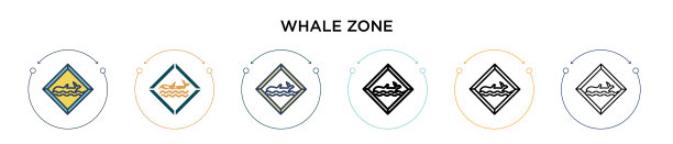 鲸鱼区图标在填充细线轮廓和图片下载