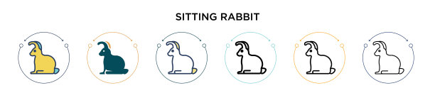 坐着的兔子图标在填充细线轮廓图片下载