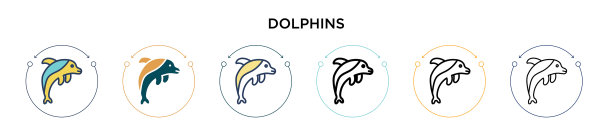 海豚图标在填充细线轮廓和图片下载