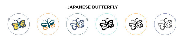 日本蝴蝶图标在填充细线图片下载