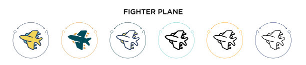 战斗机图标在填充细线轮廓图片下载
