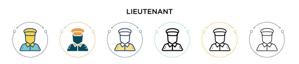 中尉图标在填充细线轮廓和图片下载