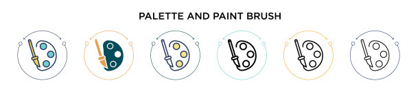调色板和画笔图标在填充细线图片下载