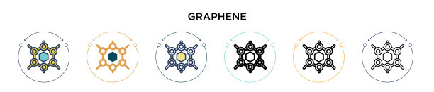 石墨烯图标在填充细线轮廓和图片下载