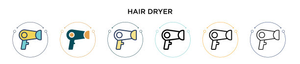 电吹风图标在填充细线轮廓和图片下载