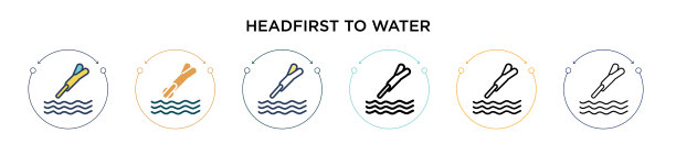 头朝水的图标在填充细线图片下载