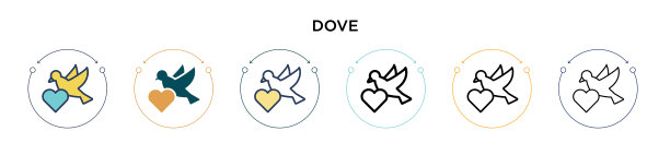 鸽子图标在填充细线轮廓和描边图片下载