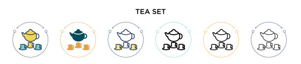 茶具图标（填充细线轮廓）图片下载