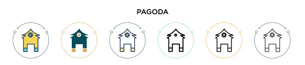宝塔图标以细线填充轮廓和轮廓图片下载