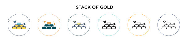 堆叠黄金图标在填充细线轮廓图片下载