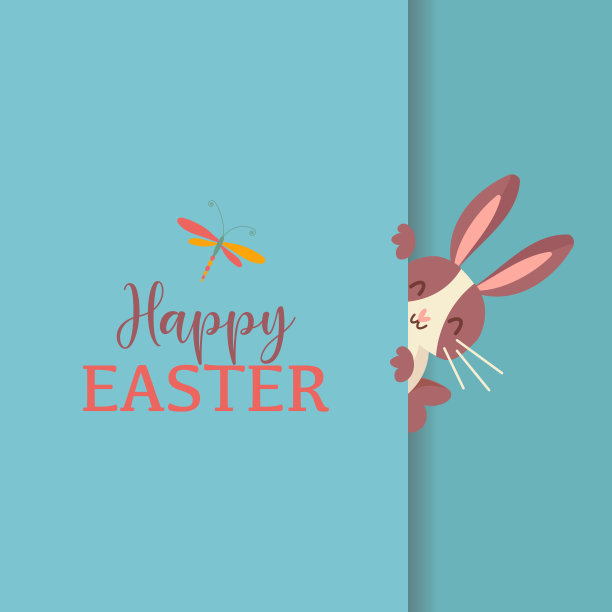 贺卡复活节快乐与鲜花，鸡蛋，窥视兔蓝图片下载