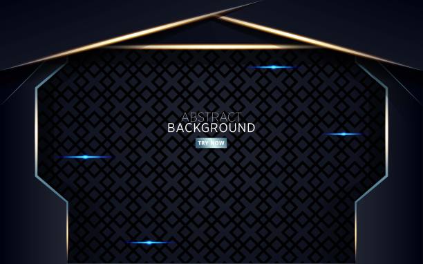 现代深色抽象背景与金色线和蓝色光图片下载