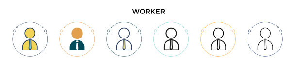 工人图标在填充细线轮廓和图片下载