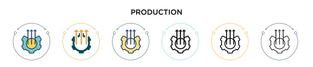 生产图标在填充细线轮廓和图片下载