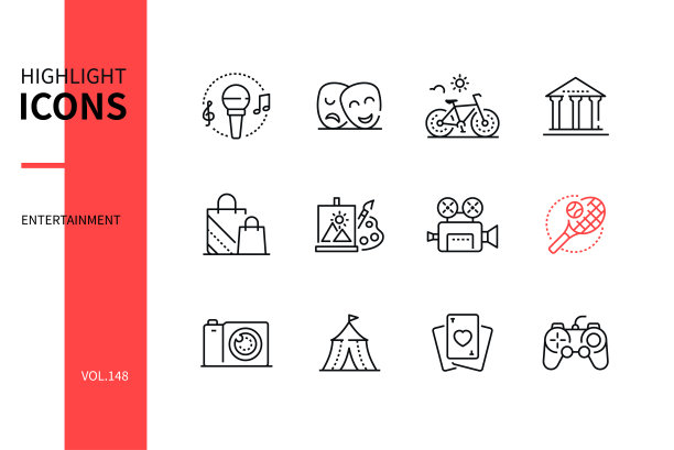 娱乐-现代线条设计风格图标集图片下载