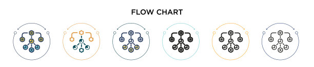 流程图图标在填充细线轮廓和图片下载