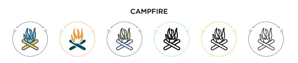 篝火图标在填充细线轮廓和图片下载