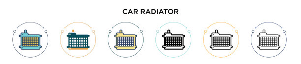 汽车散热器图标在填充细线轮廓和图片下载