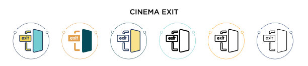 电影院退出图标在填充细线和轮廓线图片下载