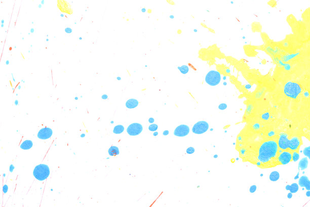 橙色，蓝色和黄色丙烯酸颜料飞溅和线在白色的背景图片下载