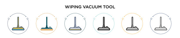 在填充细线中擦拭真空工具图标图片下载