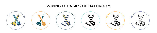 擦拭器具浴室图标在填充薄图片下载