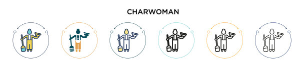 Charwoman图标在填充细线轮廓和图片下载