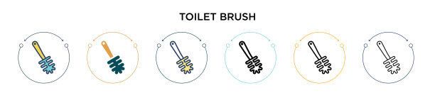 马桶刷图标在填充细线和轮廓线图片下载