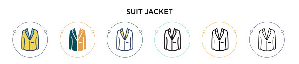 西装外套图标在填充细线轮廓和图片下载