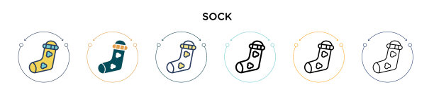 袜子图标在填充细线轮廓和描边图片下载