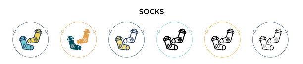 袜子图标在填充细线轮廓和描边图片下载