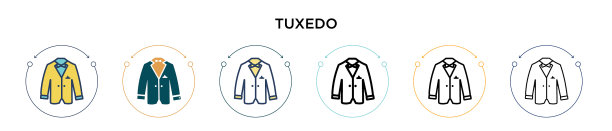 燕尾服图标在填充细线轮廓和图片下载