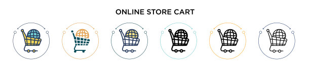 网上商店的购物车图标在填充细线图片下载