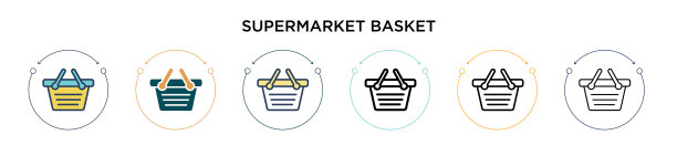 超市的篮子图标在填充细线图片下载