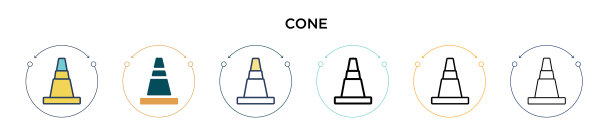 圆锥图标在填充细线轮廓和描边图片下载