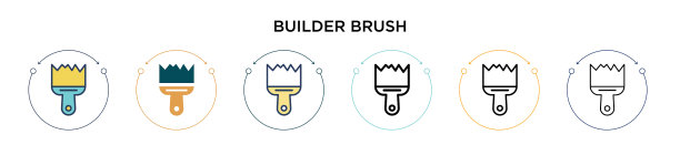 构建器笔刷图标在填充细线轮廓图片下载