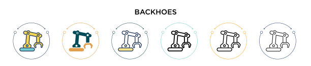 挖土机图标在填充细线轮廓和图片下载