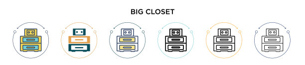 大衣柜图标在填充细线轮廓和图片下载